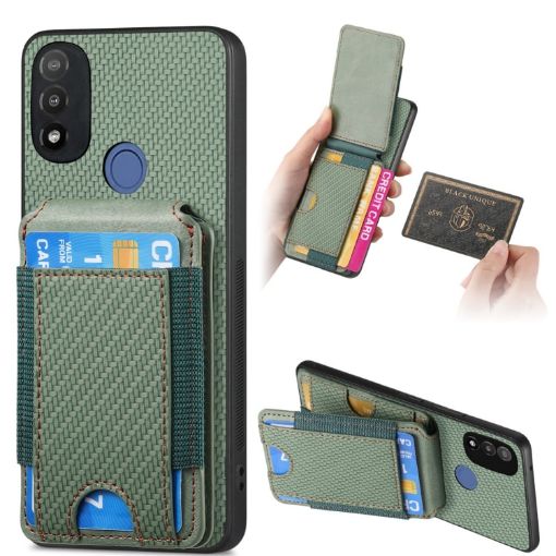 Motorola Moto E20/E30 Carbon Fiber Wallet Stand Case - Green - 1
