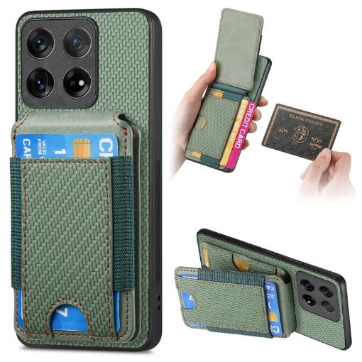 OnePlus 12 5G Carbon Fiber Wallet Stand Case - Green - 1