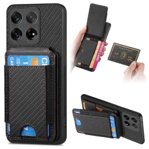 OnePlus 12 5G Carbon Fiber Wallet Stand Case - Black - 1
