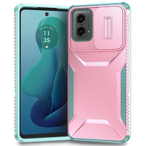 Motorola Moto G 5G 2024 Sliding Camshield Phone Case - Pink/Grey Green - 1