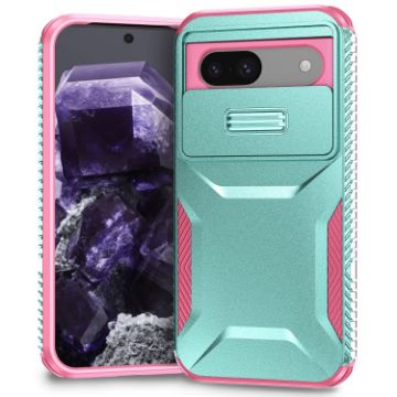 Google Pixel 8a Sliding Camshield Phone Case - Grey Green + Pink - 1