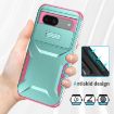 Google Pixel 8a Sliding Camshield Phone Case - Grey Green + Pink - 3
