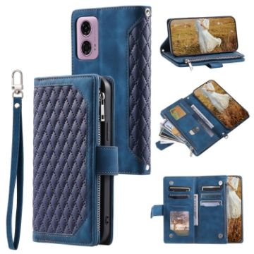 Motorola Moto E14 Blue Leather Phone Case with Lanyard - 1