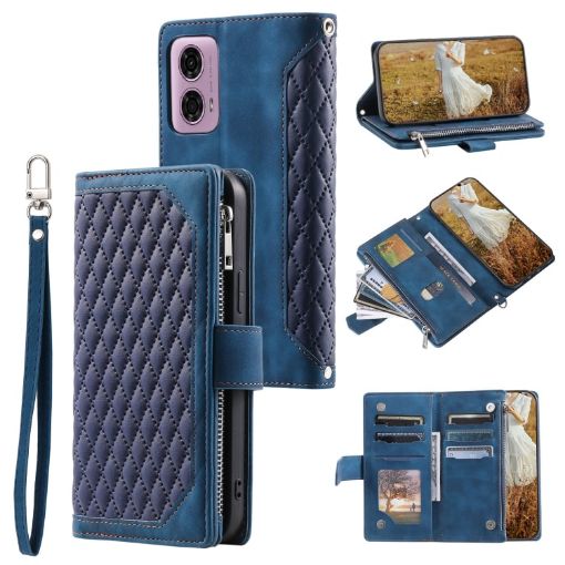 Motorola Moto E14 Blue Leather Phone Case with Lanyard - 1