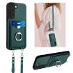 Samsung Galaxy S22 5G R20 Crossbody Rope Ring Card Holder Phone Case Green - 1