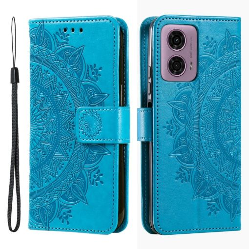 Motorola Moto G85 Blue Leather Phone Case with Lanyard - 1