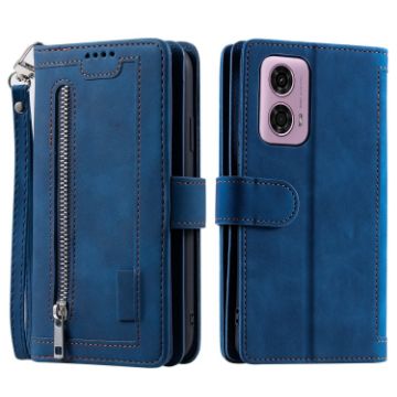 Motorola Moto G85 Leather Phone Case with Lanyard - Blue - 1