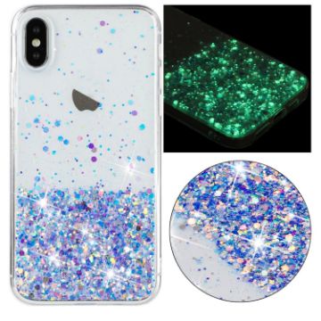 iPhone XS Max Transparent Frame Noctilucent Glitter Powder TPU Phone Case Purple - 1