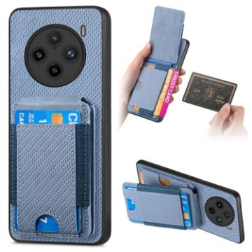 Vivo X100 Pro 5G Carbon Fiber Wallet Stand Case - Blue - 1