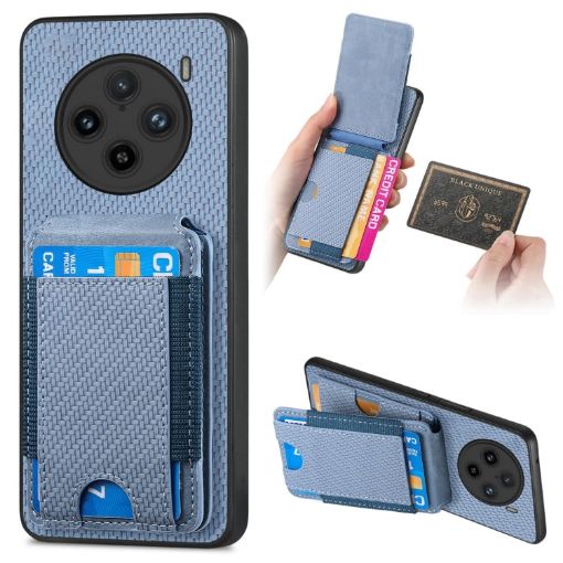 Vivo X100 Pro 5G Carbon Fiber Wallet Stand Case - Blue - 1