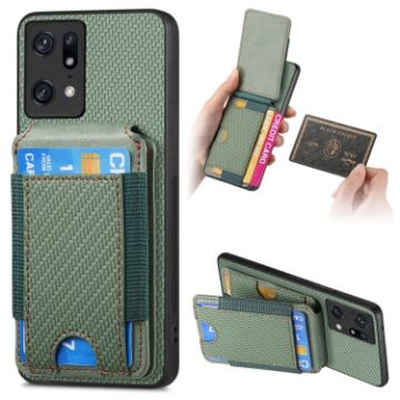 OPPO Find X5 Pro Carbon Fiber Wallet Stand Phone Case - Green - 1