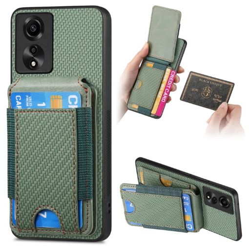 OPPO A17 Carbon Fiber Wallet Stand Phone Case - Green - 1