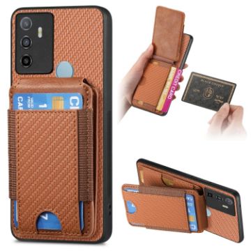 OPPO A53/A53S Carbon Fiber Wallet Stand Phone Case - Brown - 1