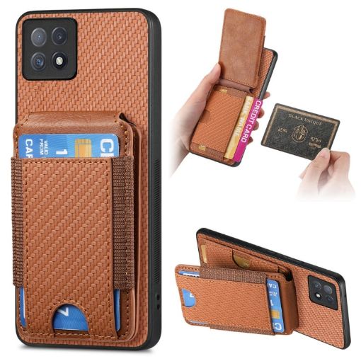 OPPO A72 5G Carbon Fiber Wallet Stand Phone Case - Brown - 1