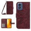 Motorola Moto E14 HT04 Sun Flower Embossed Leather Phone Case - Wine Red - 1