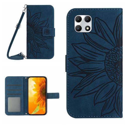 T-Mobile REVVL 7 5G Sun Flower Leather Flip Case - Inky Blue - 1