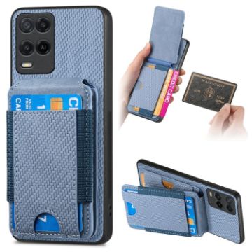 Realme 8 5G Carbon Fiber Wallet Stand Case - Blue - 1