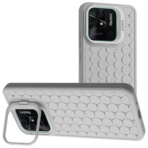 Xiaomi Redmi 10C Honeycomb Radiating Lens Holder TPU Phone Case - Grey - 1