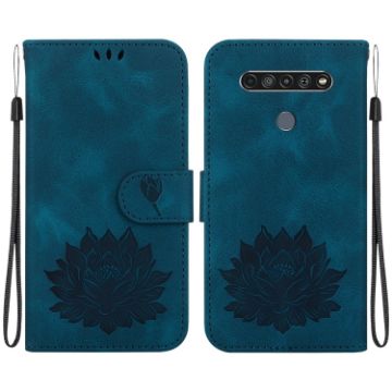 LG K61 Lotus Embossed Leather Phone Case - Dark Blue - 1