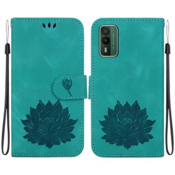 Nokia XR21 Lotus Embossed Leather Phone Case - Green - 1