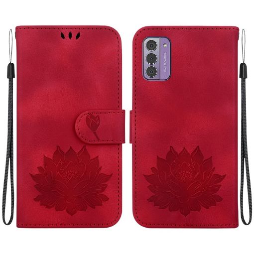 Nokia G42 Red Leather Phone Case - Lotus Embossed - 1