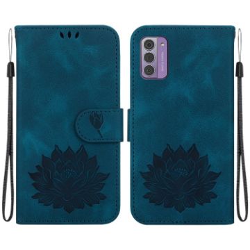 Nokia G42 Lotus Embossed Leather Phone Case - Dark Blue - 1