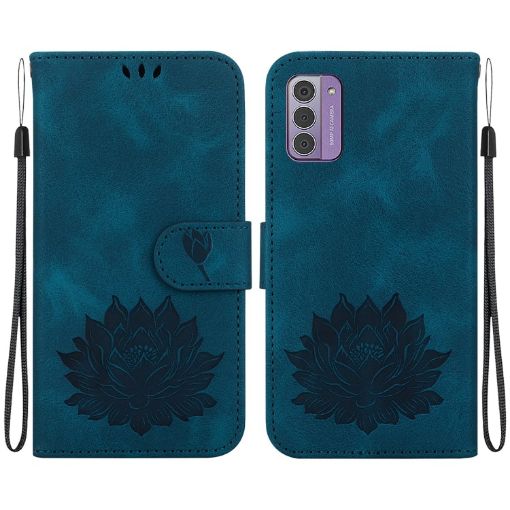 Nokia G42 Lotus Embossed Leather Phone Case - Dark Blue - 1