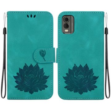 Nokia C32 Lotus Embossed Leather Phone Case - Green - 1