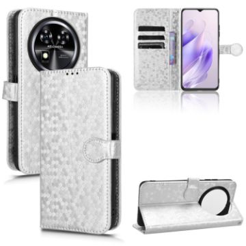 Oukitel C37 Silver Leather Phone Case - Honeycomb Dot Texture - 1