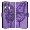 Samsung Galaxy A40 Embossed Butterfly Leather Phone Case - Light Purple - 1