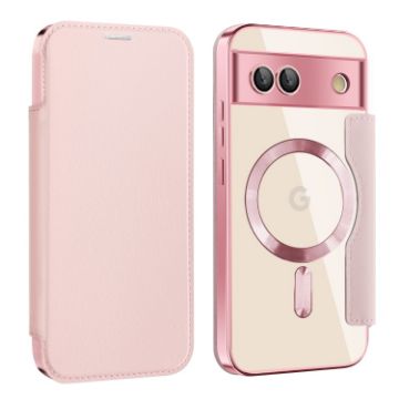 Google Pixel 8a MagSafe Magnetic RFID Anti-theft Leather Phone Case - Pink - 1