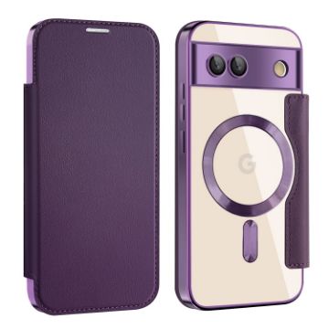 Google Pixel 8a MagSafe Magnetic RFID Anti-theft Leather Phone Case - Purple - 1