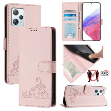 Blackview A53 Cat Rat Embossed Pattern RFID Leather Phone Case (Pink) - 1