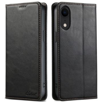 iPhone XR Suteni J02 Oil Wax Wallet Leather Phone Case - Black - 1