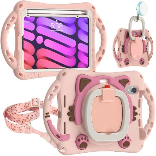 Cute Cat King Kids iPad Mini 6 Case - Pink - 1