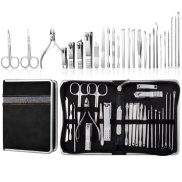 26 In 1 Black Nail Clipper Set Stainless Steel Manicure Tool - 1