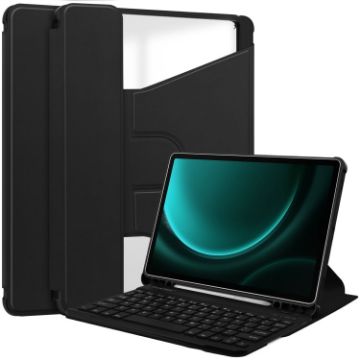Samsung Galaxy Tab S9 FE+ Leather Case with Keyboard - Black - 1