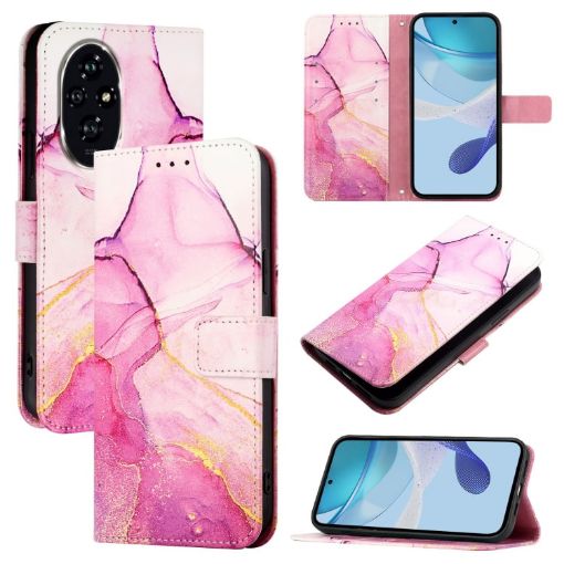 For Honor 200 PT003 Marble Pattern Flip Leather Phone Case - Pink Purple Gold - 1