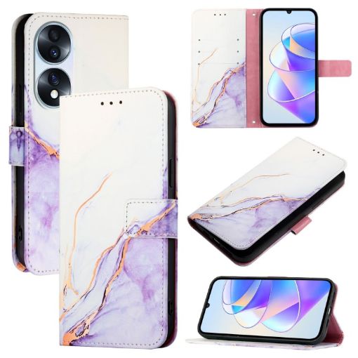 For Honor 70 PT003 Marble Pattern Flip Leather Phone Case White Purple - 1