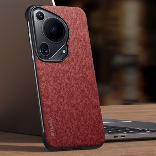 SULADA Frameless Cowhide Leather Phone Case for Huawei Pura 70 Ultra (Red) - 1