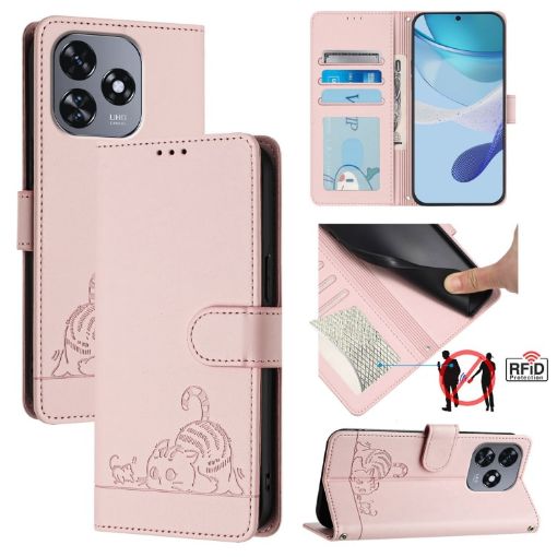 Oukitel C51 Cat Rat Embossed Pattern RFID Leather Phone Case (Pink) - 1