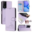 TCL 50XE 5G Cat Rat Embossed Pattern RFID Leather Phone Case (Purple) - 1