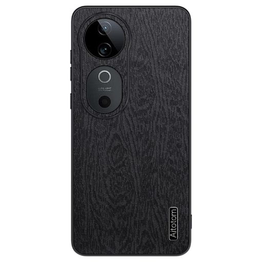 Vivo S19 Pro Tree Bark Leather Shockproof Phone Case - Black - 1