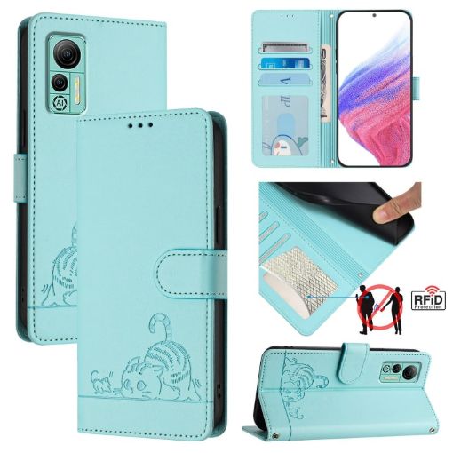 Ulefone Note 14 Cat Rat Embossed Pattern RFID Leather Phone Case - Mint Green - 1