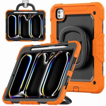 iPad Pro 11 2024 Silicone Tablet Case with Shoulder Strap - Orange - 1
