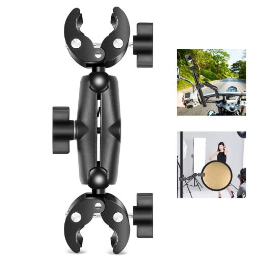 PULUZ Motorcycle Dualheads Crab Clamp Action Camera Handlebar Fixed Mount - 1