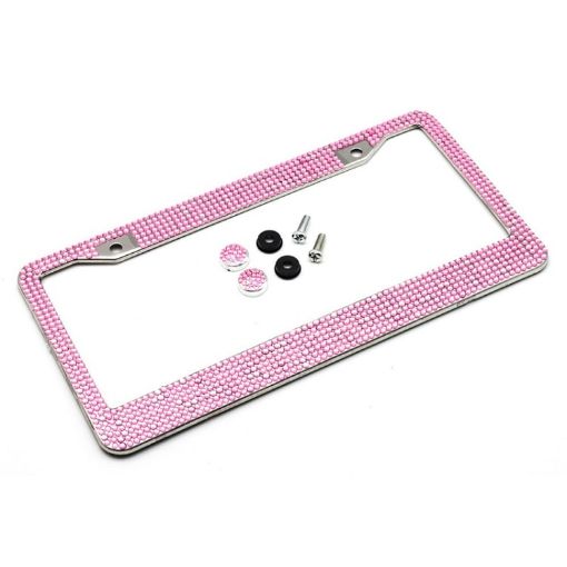 US Standard Stainless Steel License Plate Frame with Pink Diamonds - 1