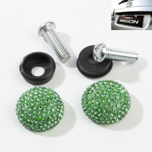Green Diamond-Encrusted Car License Plate Screw Caps - Anti-Theft Screws - 1