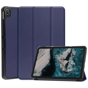 Nokia T20 Three-folding Holder Leather Tablet Case - Dark Blue - 1