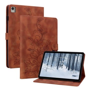 Nokia T10 Lily Embossed Leather Tablet Case - Brown - 1